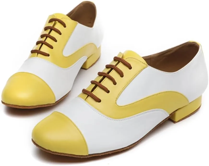 Men's Leather Round Toe Dancing Shoes for Latin Rumba Waltz Tango Performence Ballroom Dance Shoes