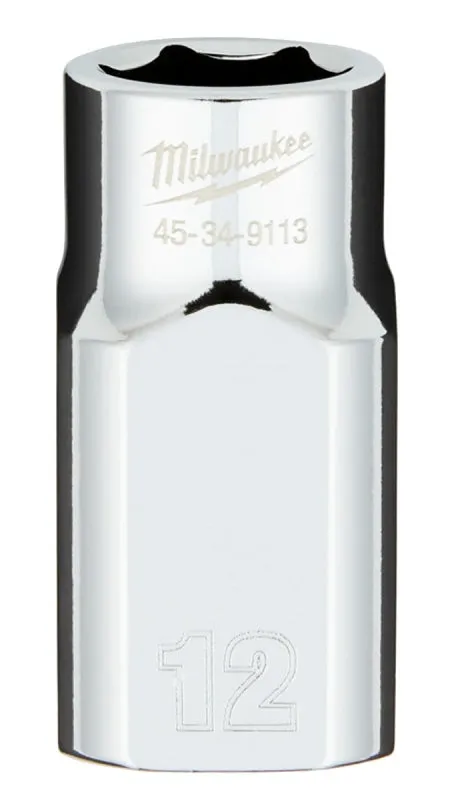 Milwaukee 45-34-9113 Socket, 12 mm Socket, 1/2 in Drive, 6-Point, Chrome Vanadium Steel, Chrome :CD: QUANTITY: 1