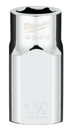 Milwaukee 45-34-9113 Socket, 12 mm Socket, 1/2 in Drive, 6-Point, Chrome Vanadium Steel, Chrome :CD: QUANTITY: 1