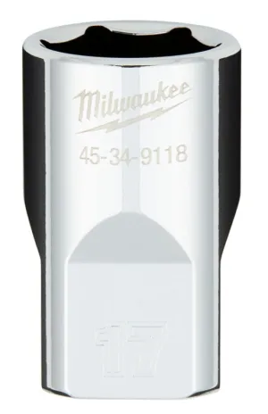 Milwaukee 45-34-9118 Socket, 17 mm Socket, 1/2 in Drive, 6-Point, Chrome Vanadium Steel, Chrome :CD: QUANTITY: 1