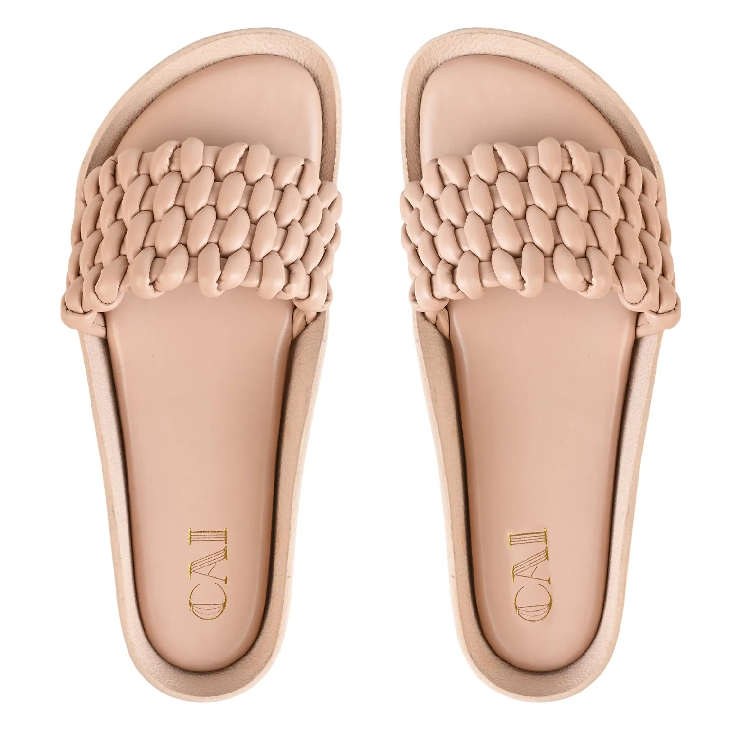 Peach Puffy Weaved Flats