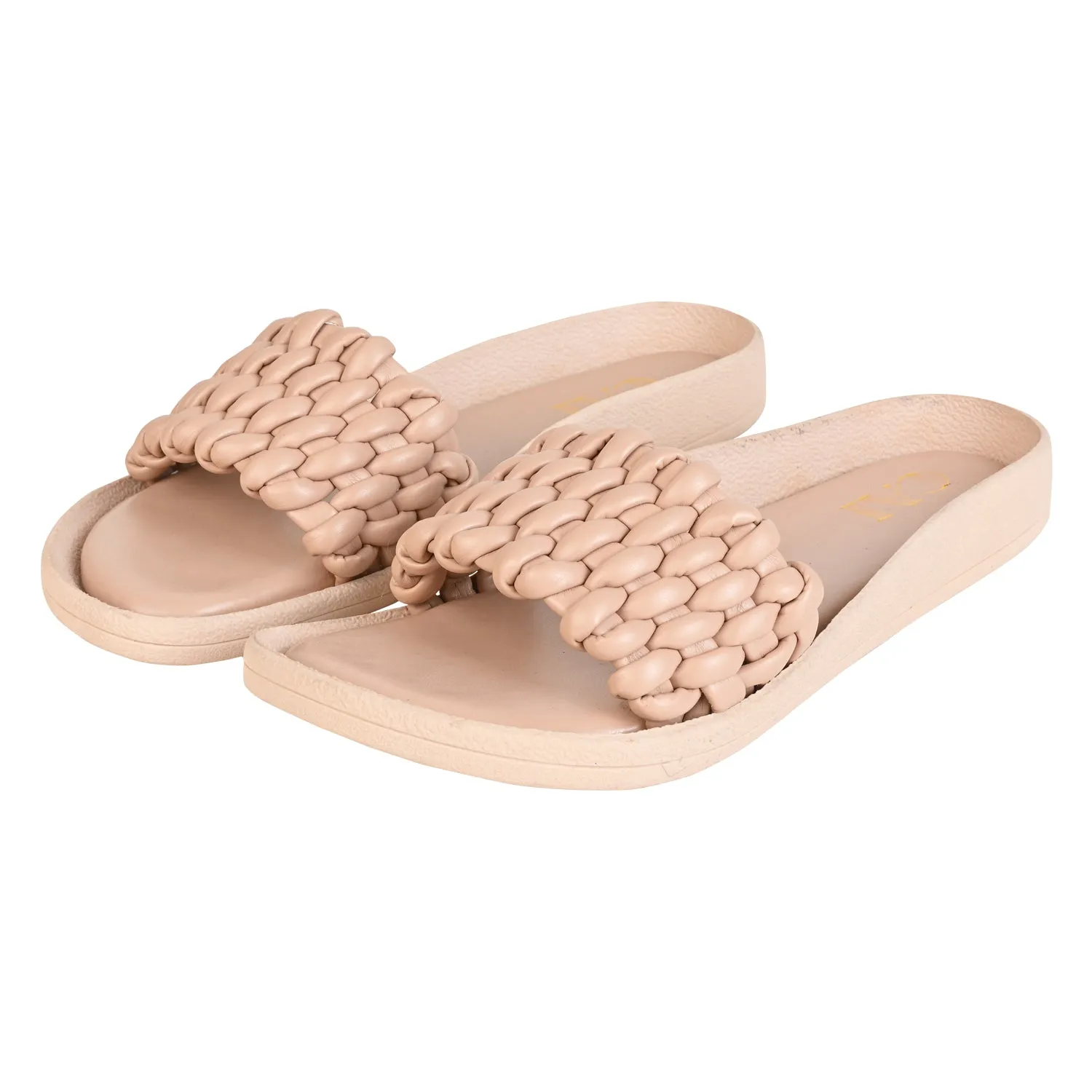 Peach Puffy Weaved Flats