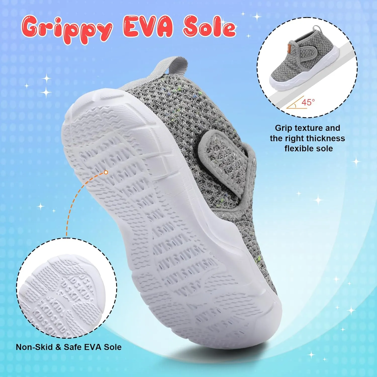 QFH Toddler Shoes Boys Girls Sneakers Comfy Barefoot Shoes Kids Adjustable Hook and Loop Walking Shoes Wide Toe Box Breathable Shoes