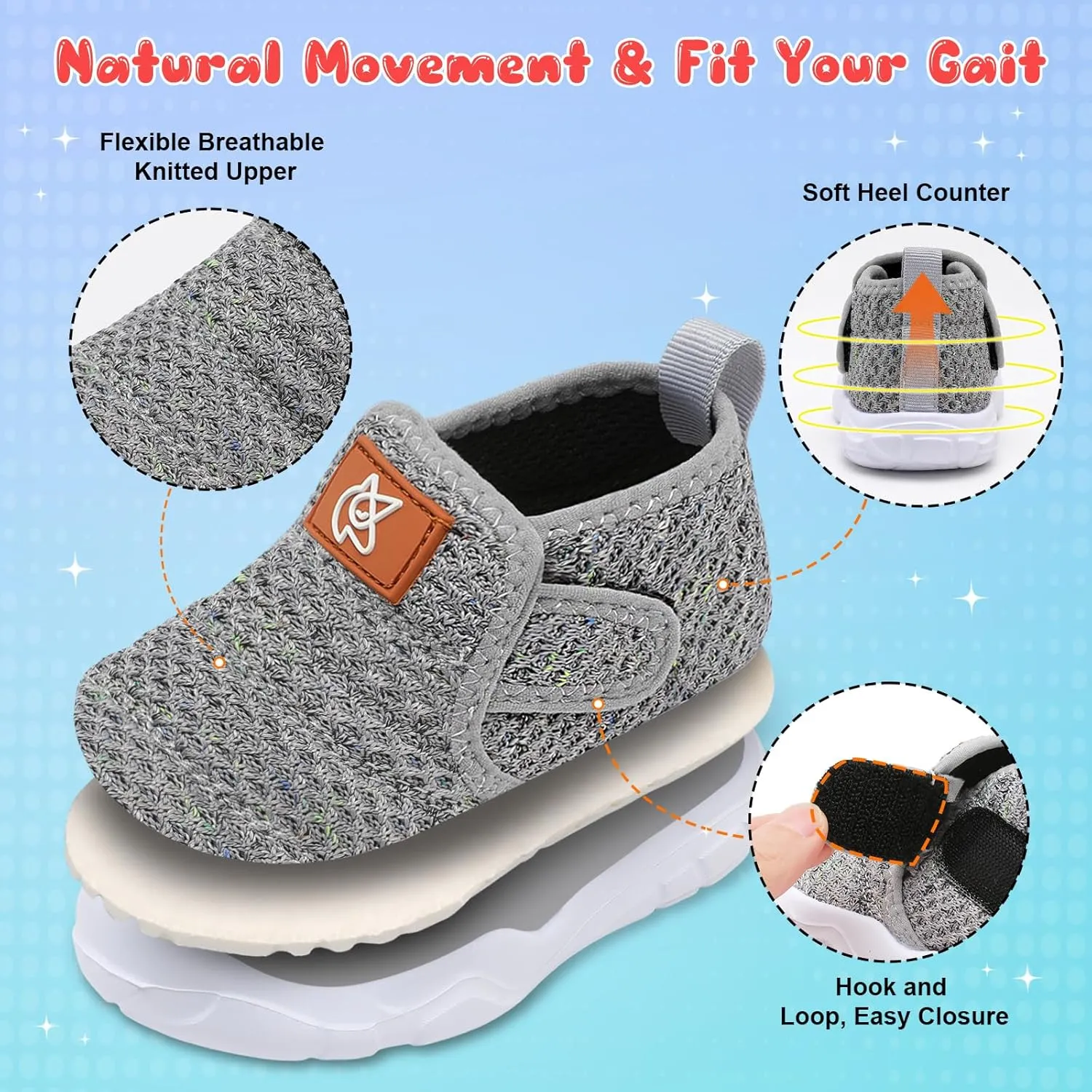 QFH Toddler Shoes Boys Girls Sneakers Comfy Barefoot Shoes Kids Adjustable Hook and Loop Walking Shoes Wide Toe Box Breathable Shoes