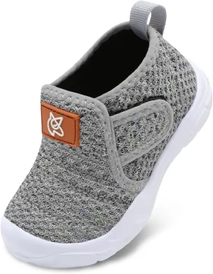 QFH Toddler Shoes Boys Girls Sneakers Comfy Barefoot Shoes Kids Adjustable Hook and Loop Walking Shoes Wide Toe Box Breathable Shoes