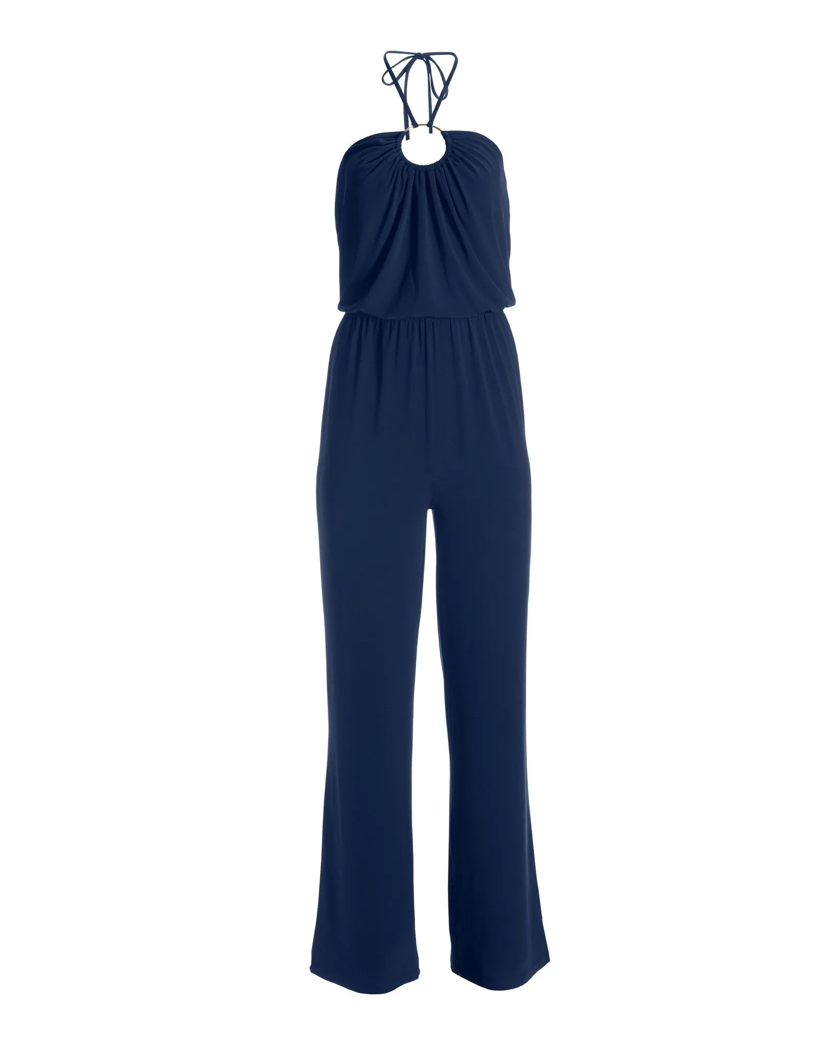Ring Hardware Halter Knit Jumpsuit Navy