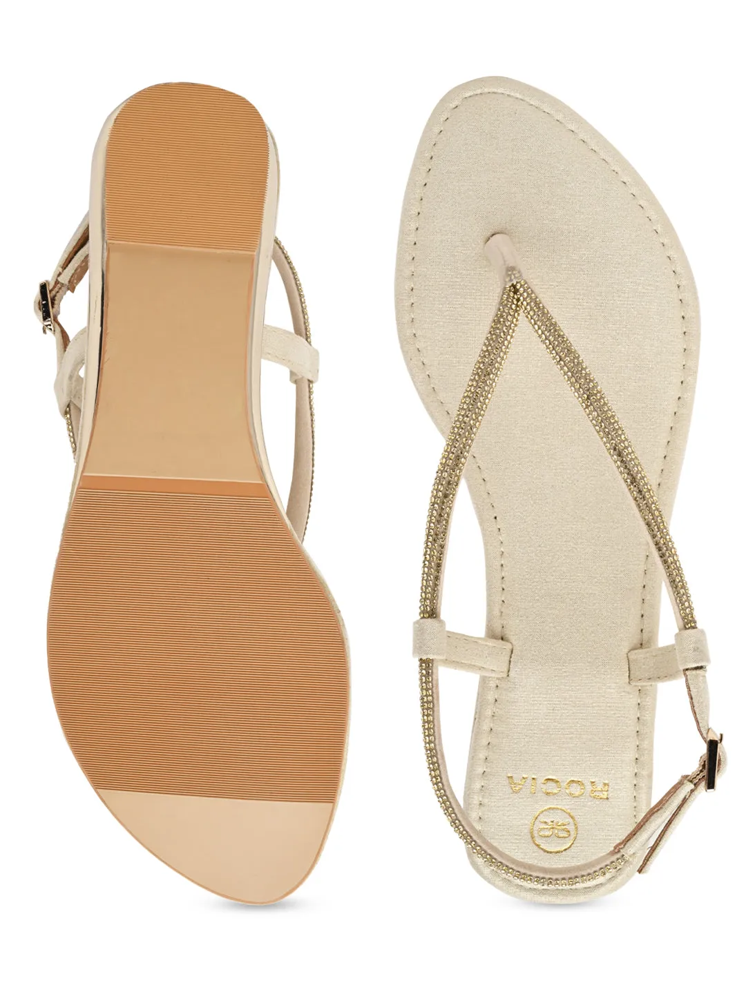 Rocia By Regal Gold Women Diamond Thong Flat Sandals