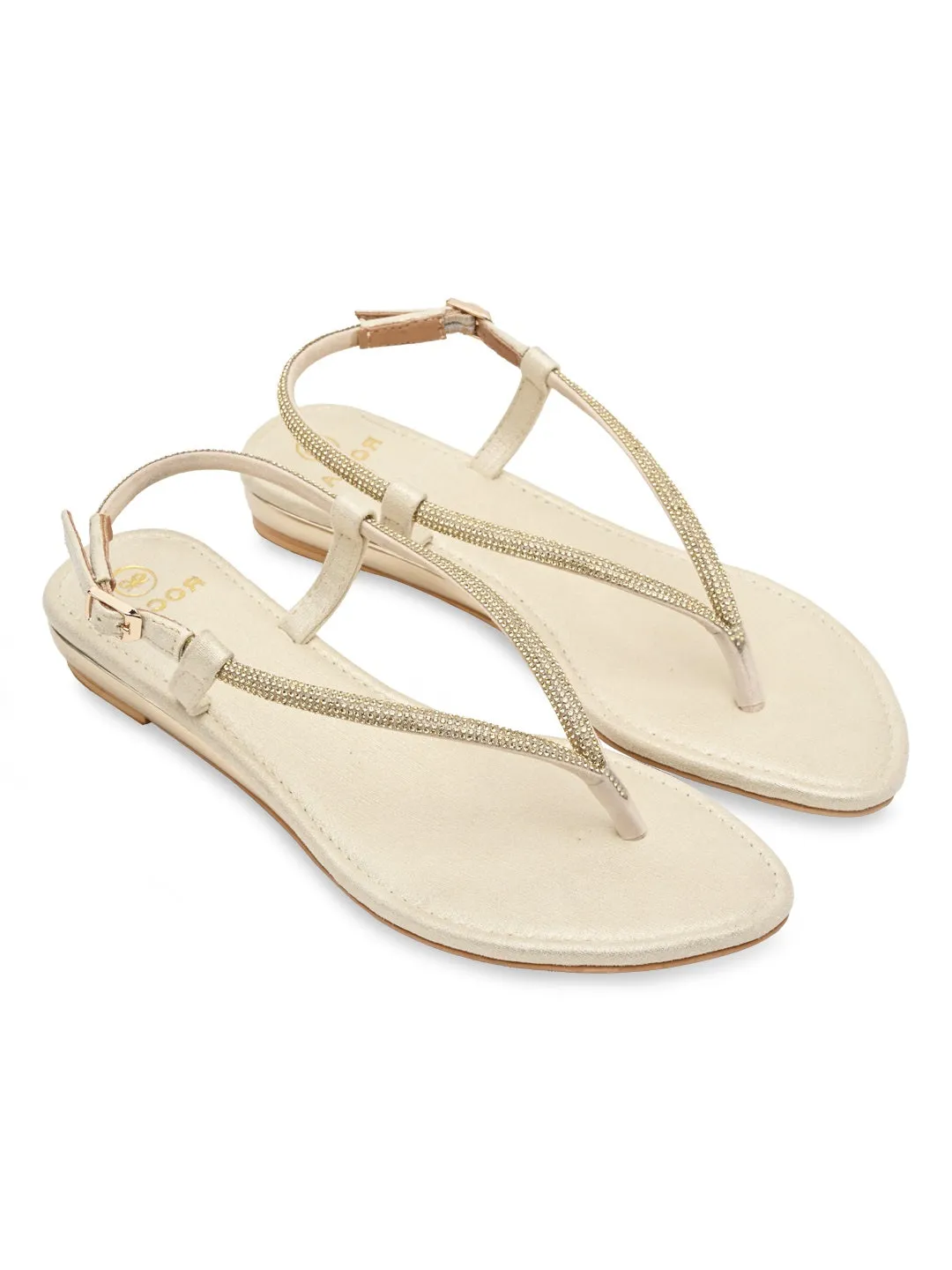 Rocia By Regal Gold Women Diamond Thong Flat Sandals