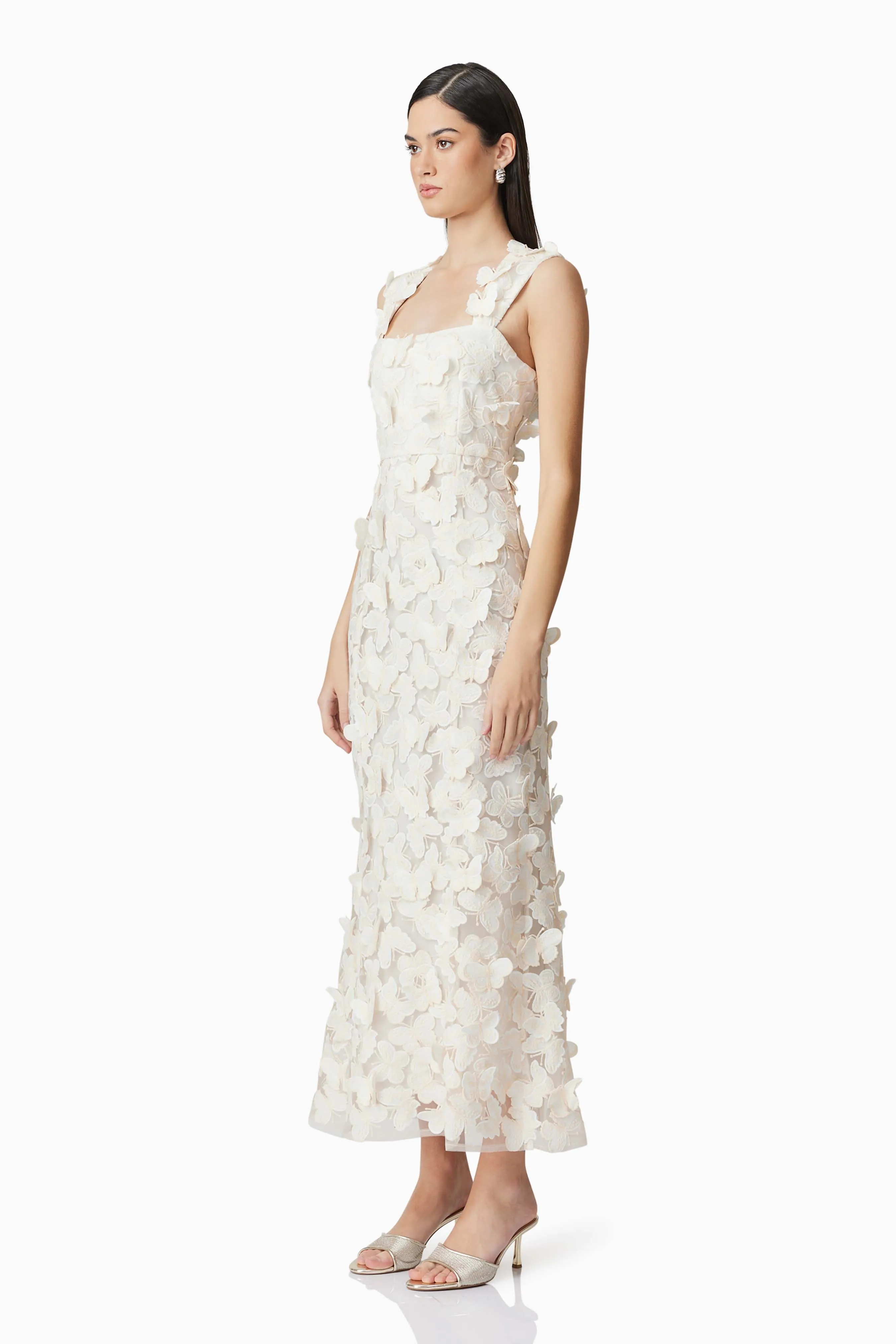 Scarlett Butterfly Midi Dress In White
