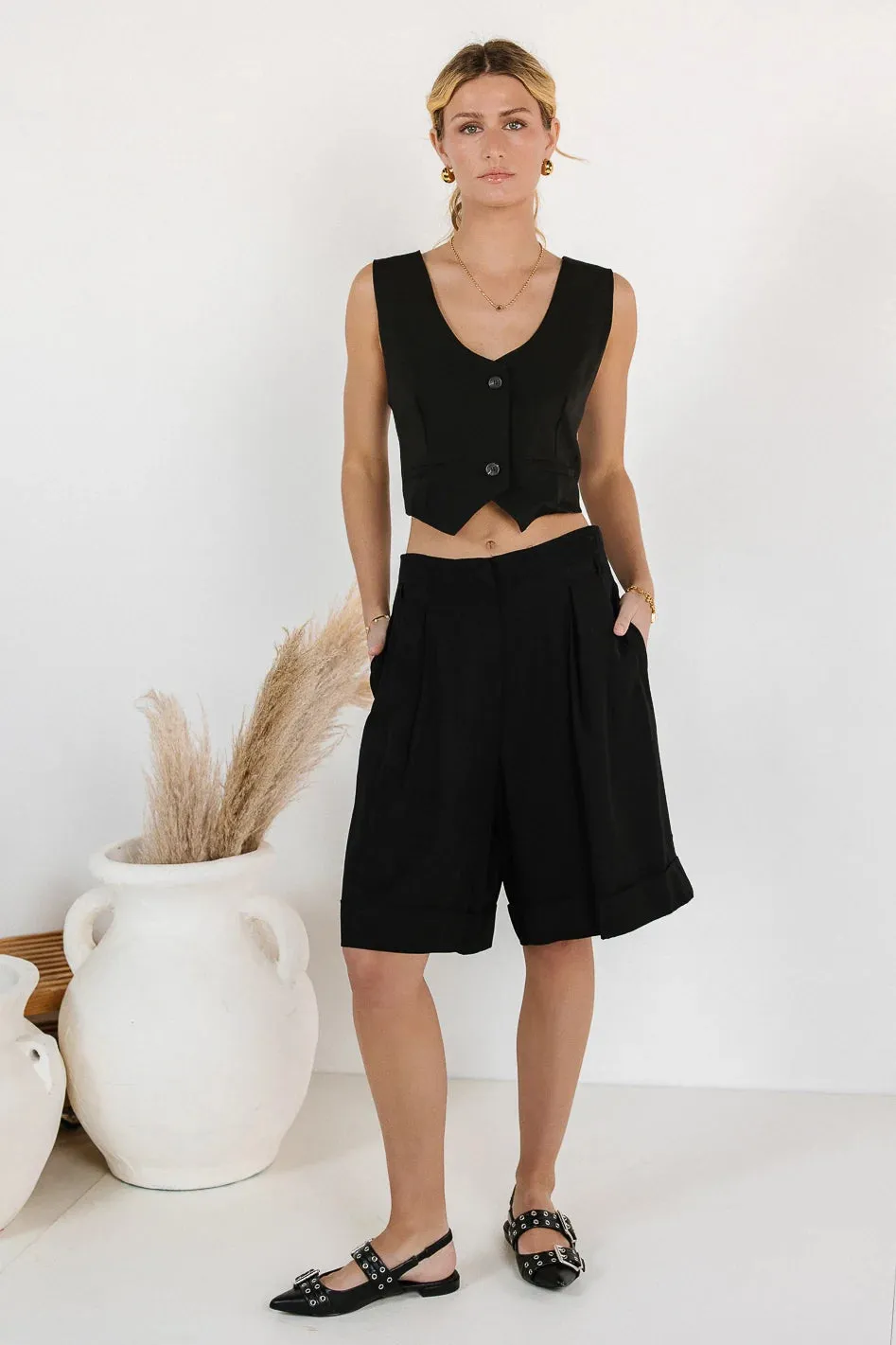 Scottie Tie Shorts in Black - FINAL SALE
