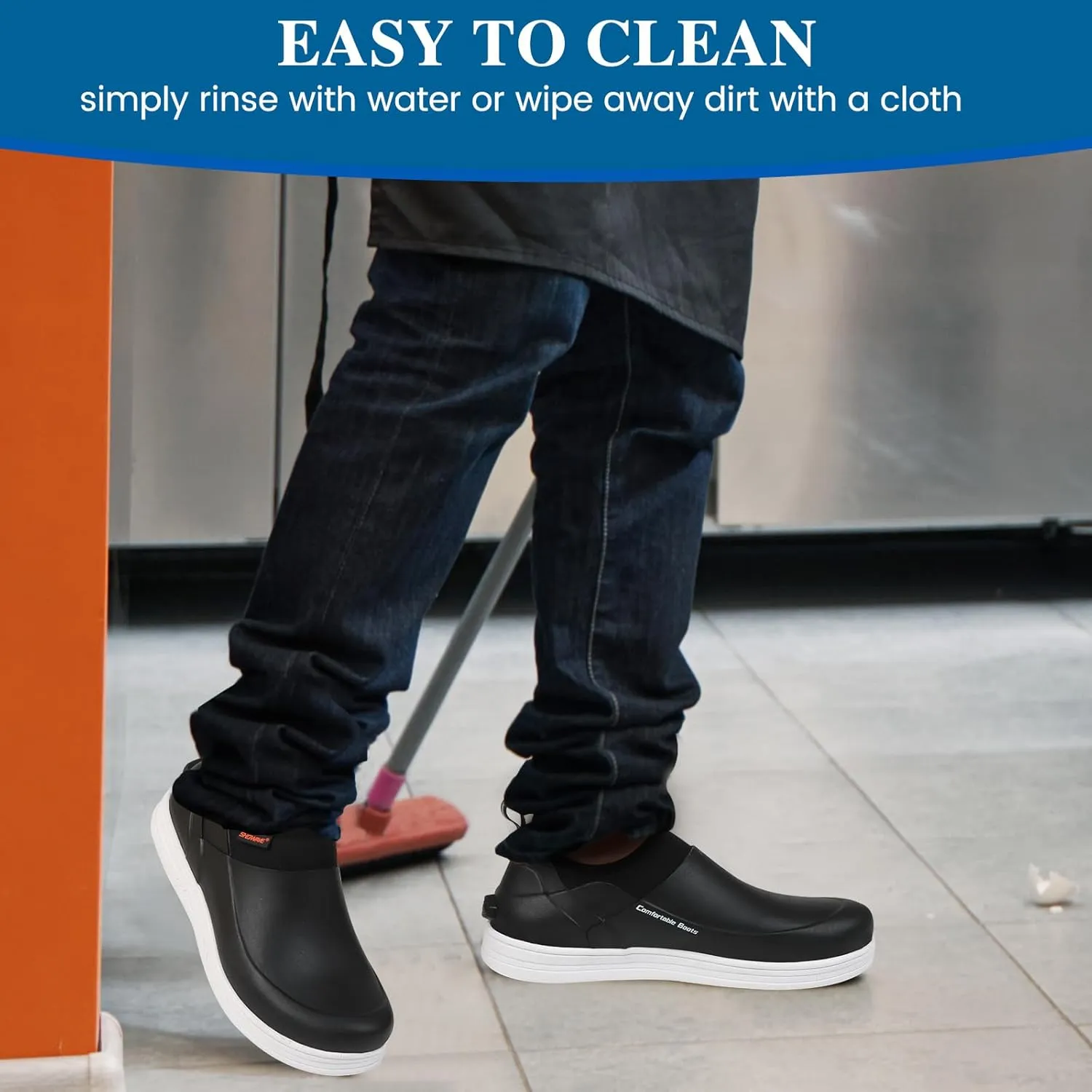 Showave Non Slip Work Shoes for Men Waterproof Oil & Slip Resistant Food Servise Shoes Breathable Comfort Chief Shoe for Nurse Kitchen Restaruant Hospital