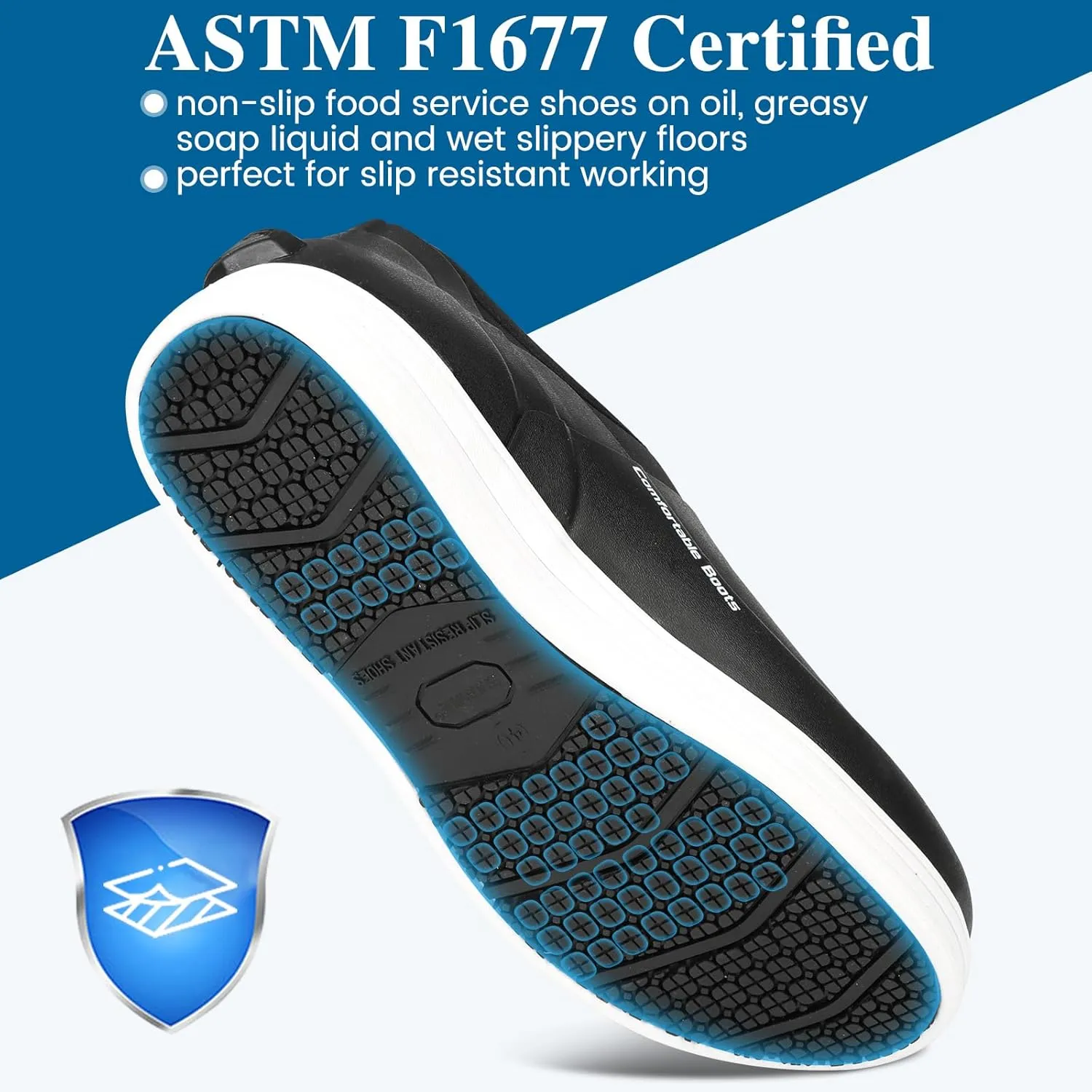 Showave Non Slip Work Shoes for Men Waterproof Oil & Slip Resistant Food Servise Shoes Breathable Comfort Chief Shoe for Nurse Kitchen Restaruant Hospital