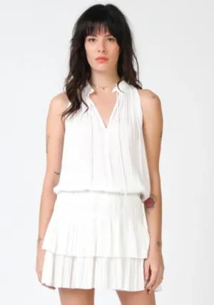 Sleeveless Pleated Short Dress White