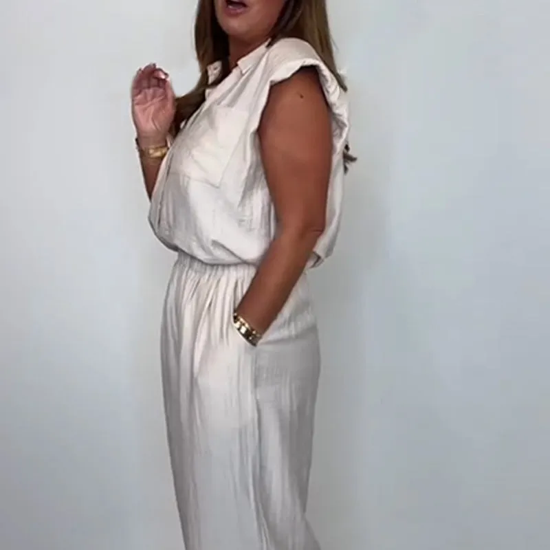 Sleeveless Shirt   Wide Leg Pants Set