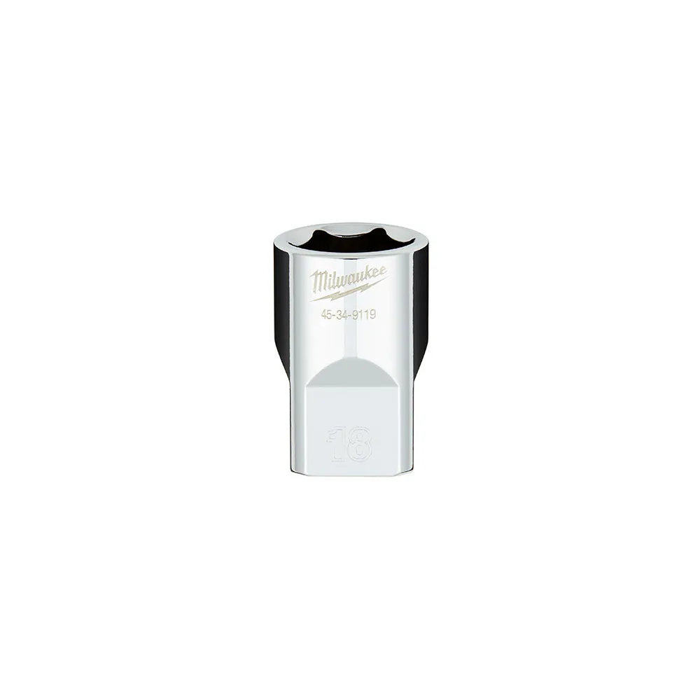 Sockets - Milwaukee 1/2 in. Drive 18MM Metric 6-Point Socket with FOUR FLAT™ Sides, 45-34-9119