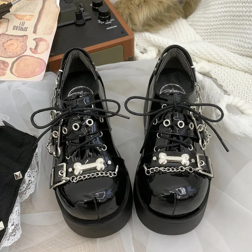 Sohiwoo Punk Chunky Platform Wedges Denim Women Mary Janes Shoes 2024 New Y2k Cute Fashion Gothic Women Pumps Loafers Comfy