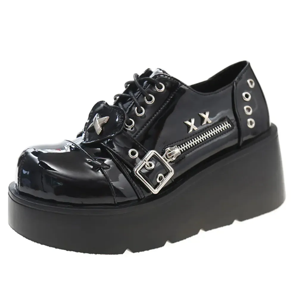 Sohiwoo Punk Chunky Platform Wedges Denim Women Mary Janes Shoes 2024 New Y2k Cute Fashion Gothic Women Pumps Loafers Comfy
