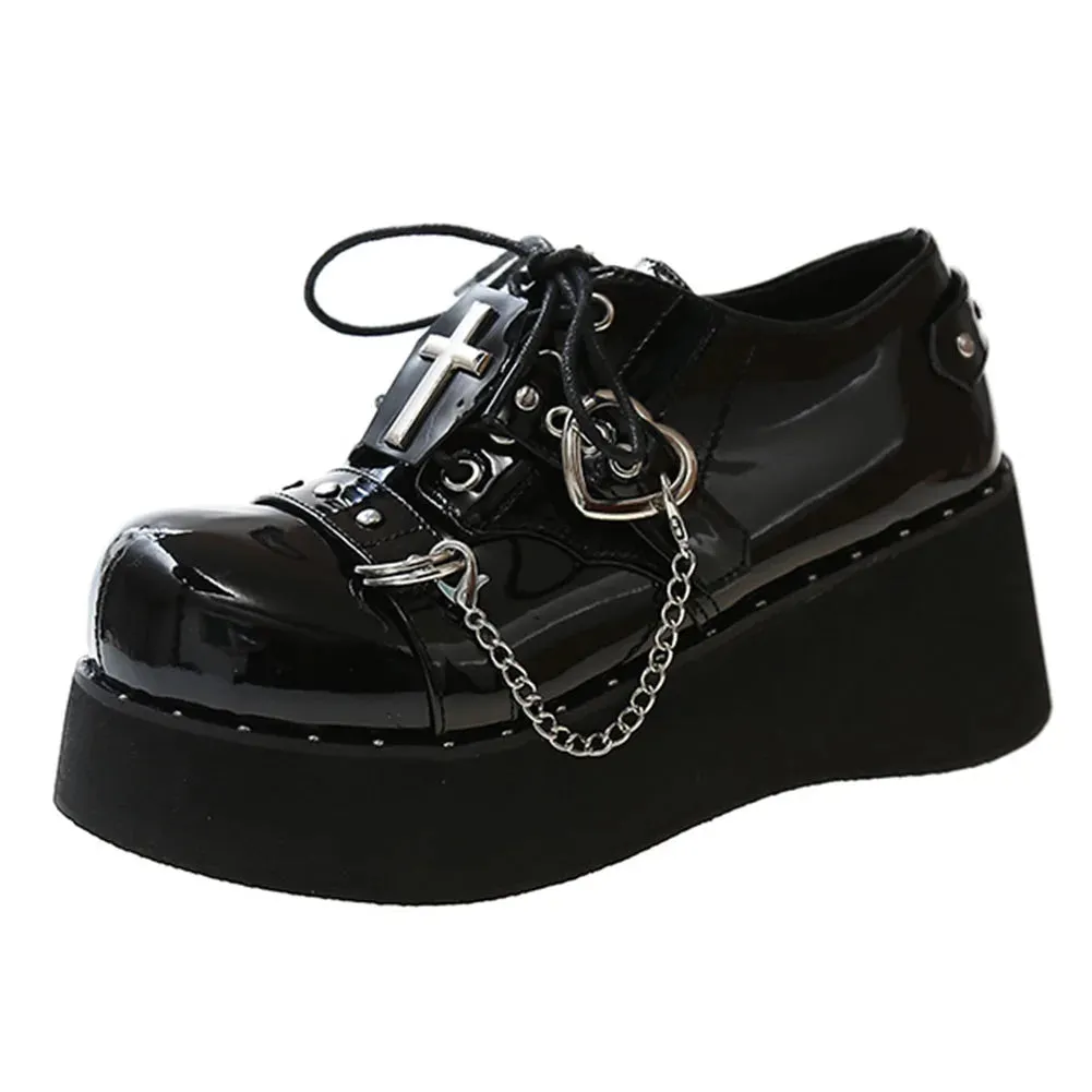 Sohiwoo Punk Chunky Platform Wedges Denim Women Mary Janes Shoes 2024 New Y2k Cute Fashion Gothic Women Pumps Loafers Comfy