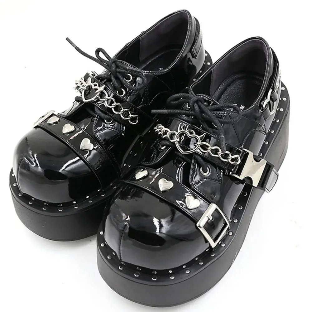 Sohiwoo Punk Chunky Platform Wedges Denim Women Mary Janes Shoes 2024 New Y2k Cute Fashion Gothic Women Pumps Loafers Comfy