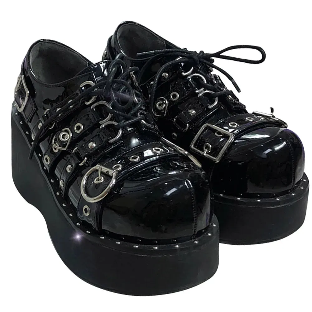 Sohiwoo Punk Chunky Platform Wedges Denim Women Mary Janes Shoes 2024 New Y2k Cute Fashion Gothic Women Pumps Loafers Comfy