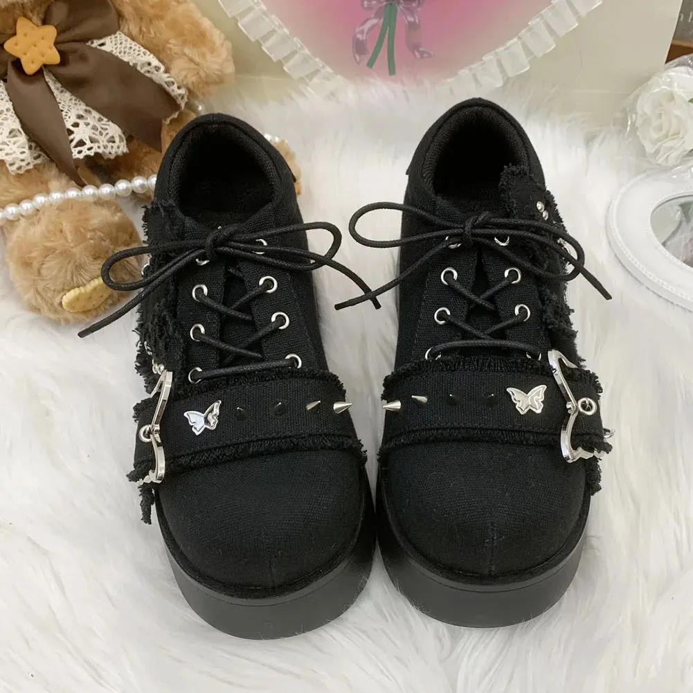 Sohiwoo Punk Chunky Platform Wedges Denim Women Mary Janes Shoes 2024 New Y2k Cute Fashion Gothic Women Pumps Loafers Comfy