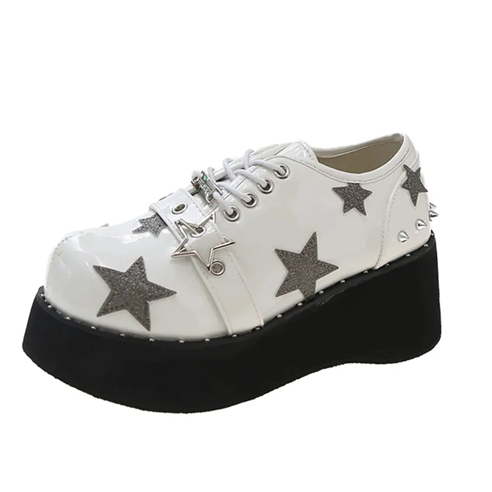 Sohiwoo Punk Chunky Platform Wedges Denim Women Mary Janes Shoes 2024 New Y2k Cute Fashion Gothic Women Pumps Loafers Comfy