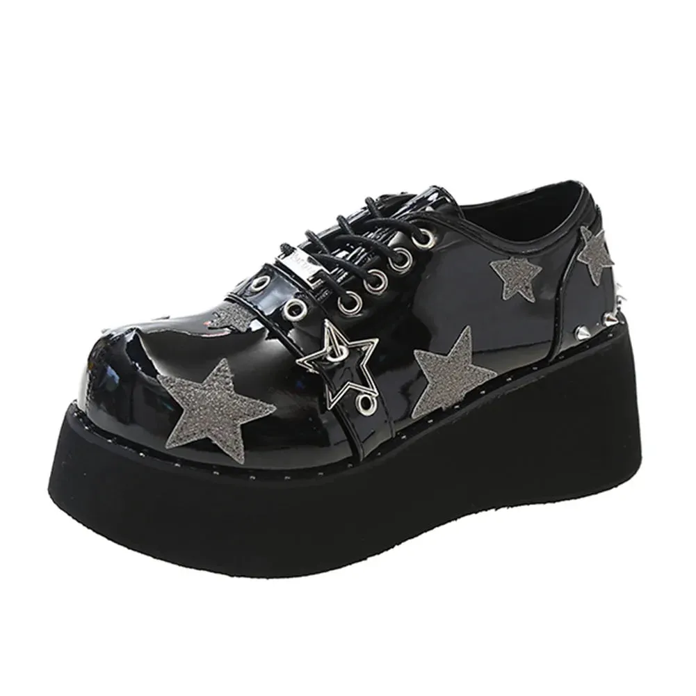 Sohiwoo Punk Chunky Platform Wedges Denim Women Mary Janes Shoes 2024 New Y2k Cute Fashion Gothic Women Pumps Loafers Comfy
