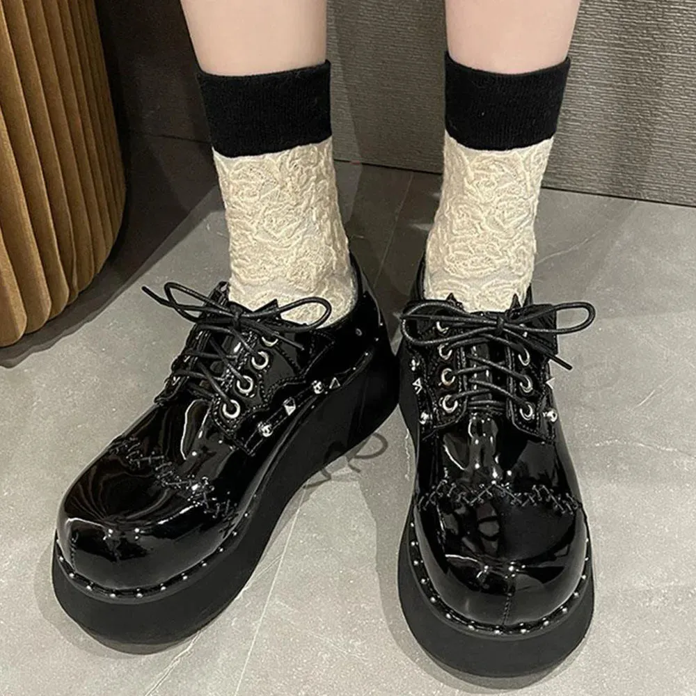Sohiwoo Punk Chunky Platform Wedges Denim Women Mary Janes Shoes 2024 New Y2k Cute Fashion Gothic Women Pumps Loafers Comfy