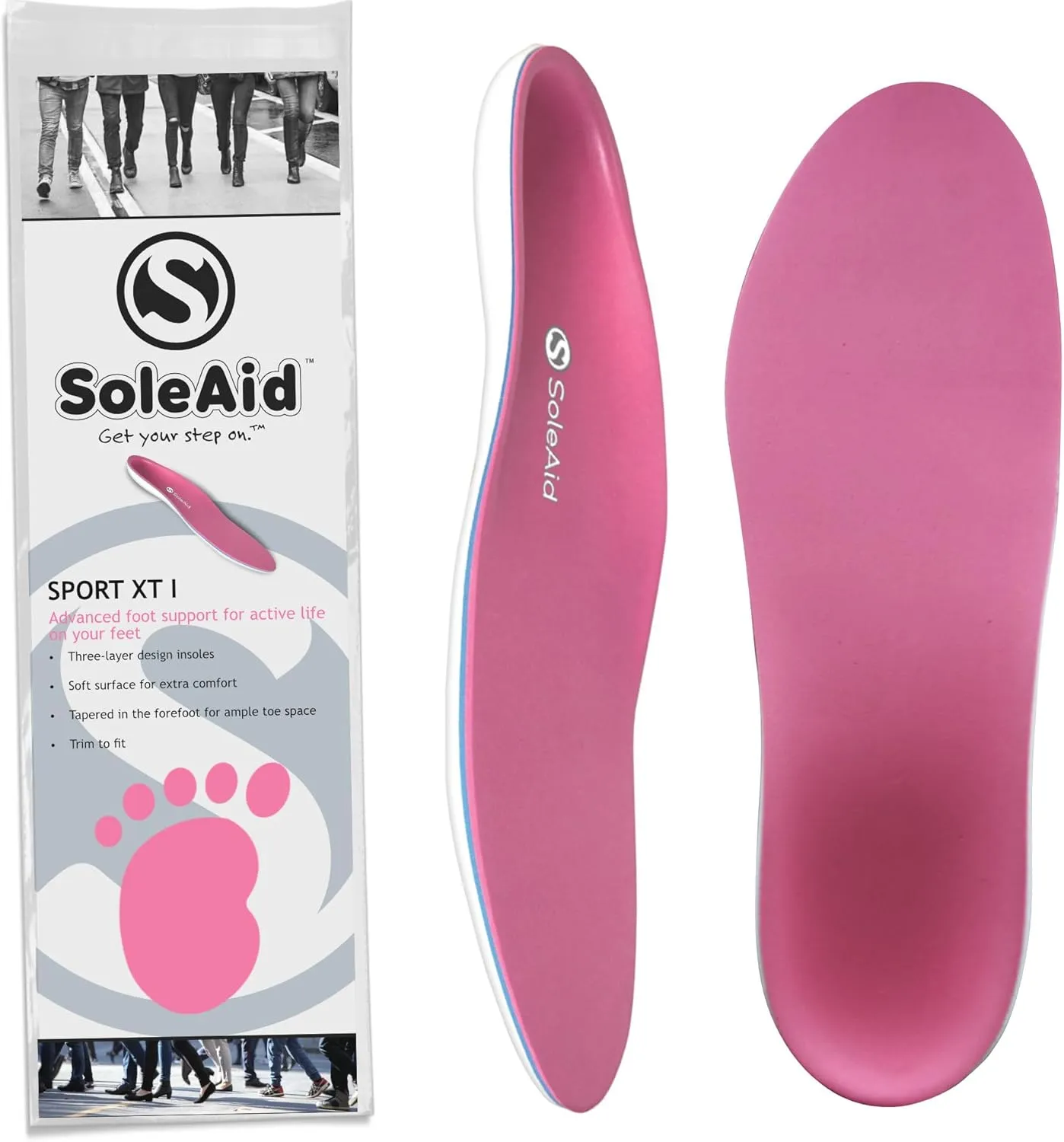 SoleAid Sport XTI, 3-Layer Performance Insoles, Light Weight, Soft, High Rebound, Shock Absorbing, Anti-Friction, Full Length Foot Support (Men 5-6 / Women 7-8)