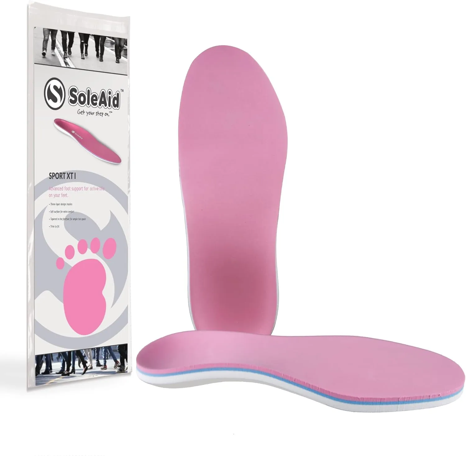 SoleAid Sport XTI, 3-Layer Performance Insoles, Light Weight, Soft, High Rebound, Shock Absorbing, Anti-Friction, Full Length Foot Support (Men 5-6 / Women 7-8)