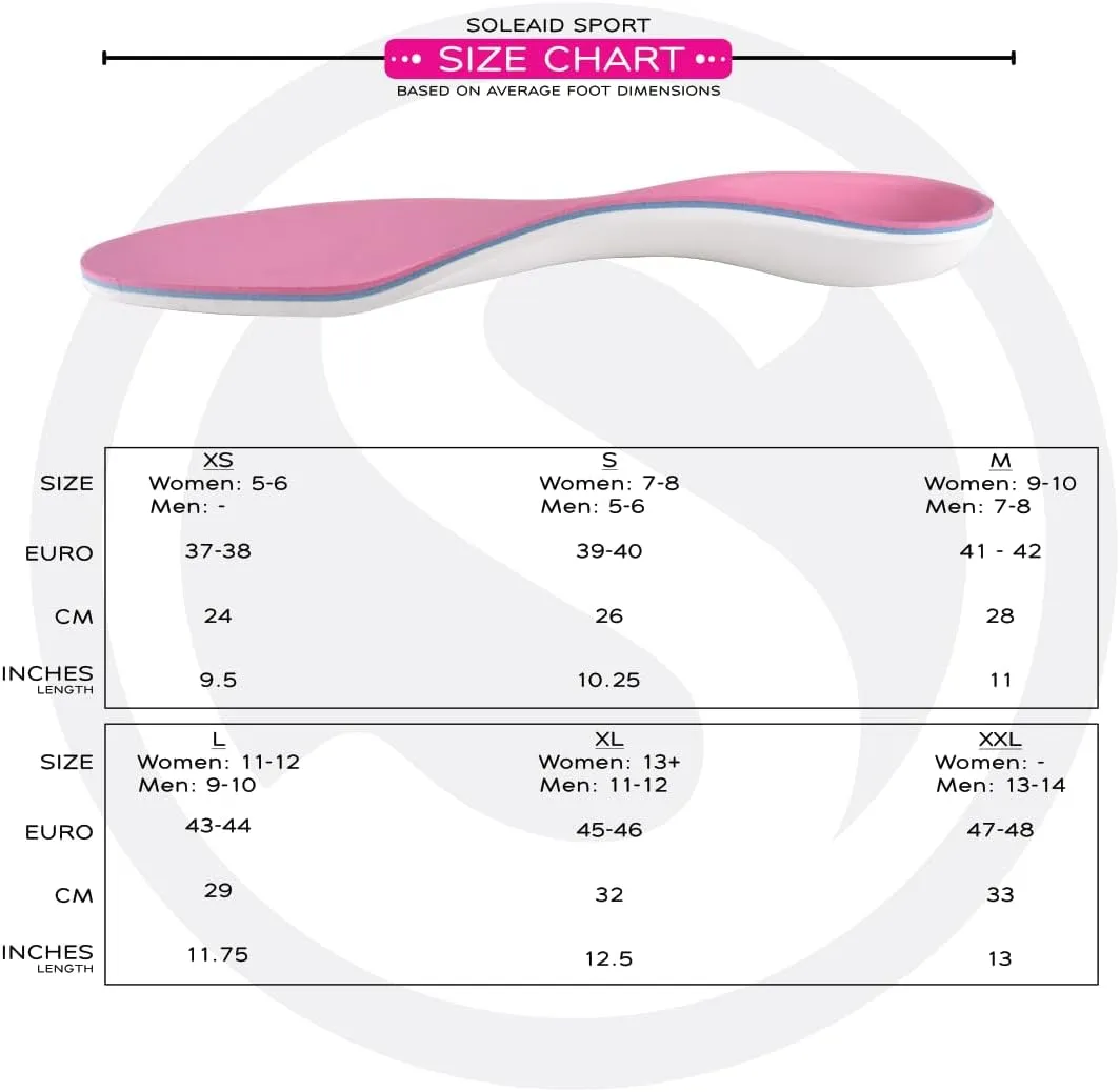 SoleAid Sport XTI, 3-Layer Performance Insoles, Light Weight, Soft, High Rebound, Shock Absorbing, Anti-Friction, Full Length Foot Support (Men 5-6 / Women 7-8)