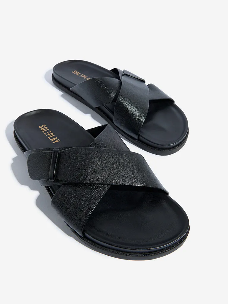 SOLEPLAY Black Criss-Cross Slides