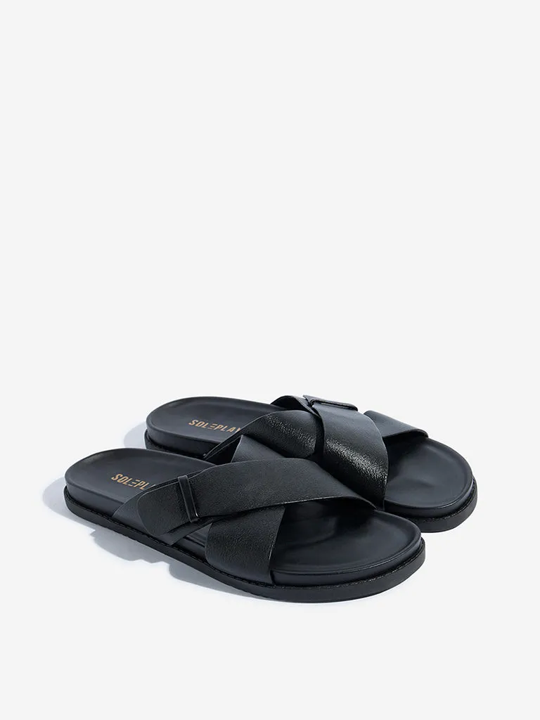SOLEPLAY Black Criss-Cross Slides