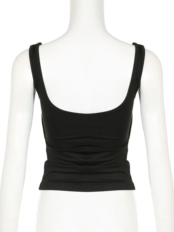 Solid Color Pleated Design Square Neck Versatile Simple Camisole