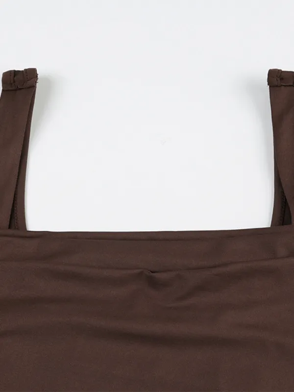 Solid Color Pleated Design Square Neck Versatile Simple Camisole
