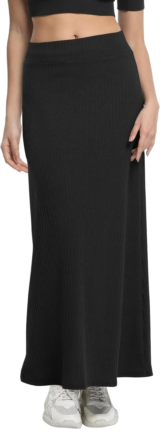 Urban CoCo Women's High Waist A-Line Maxi Skirt Comfy Ribbed Knit Long Skirt