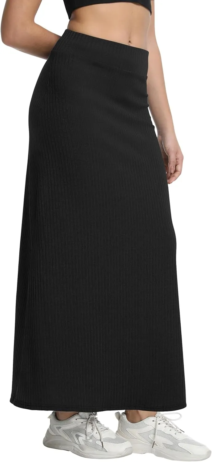 Urban CoCo Women's High Waist A-Line Maxi Skirt Comfy Ribbed Knit Long Skirt