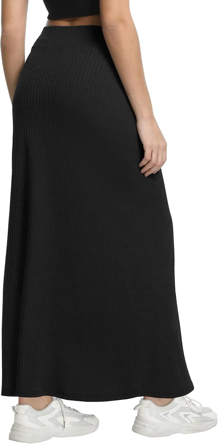 Urban CoCo Women's High Waist A-Line Maxi Skirt Comfy Ribbed Knit Long Skirt
