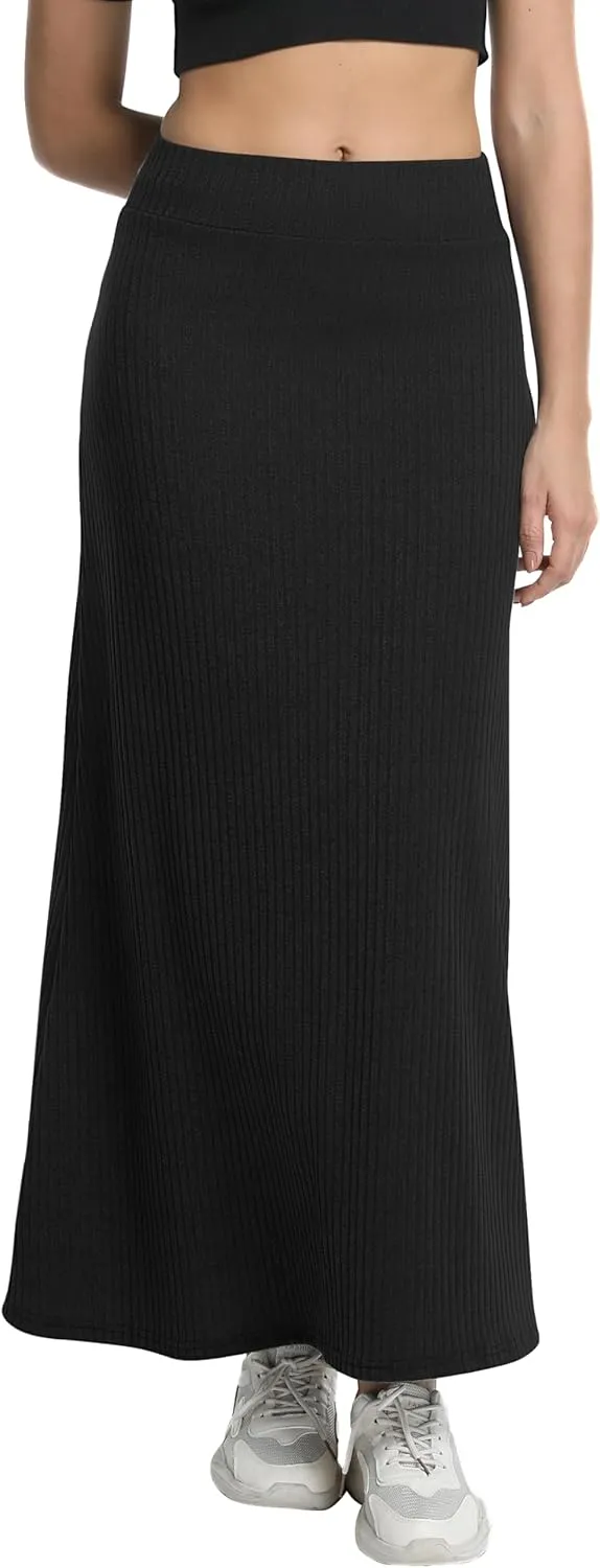 Urban CoCo Women's High Waist A-Line Maxi Skirt Comfy Ribbed Knit Long Skirt