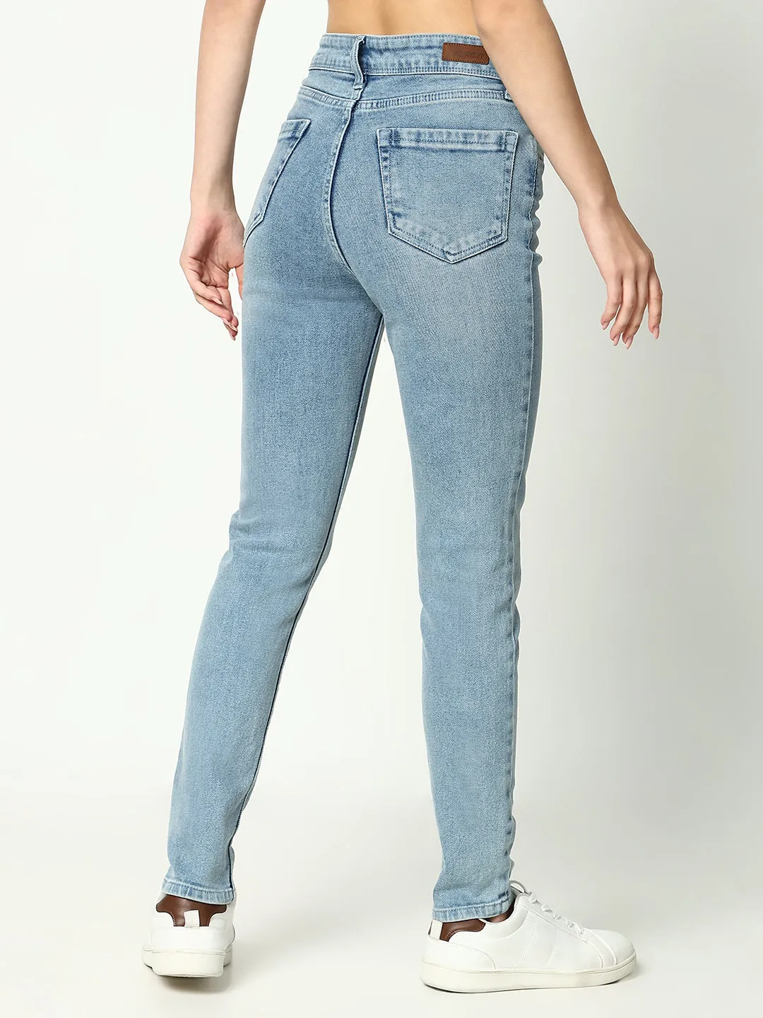 Women Blue Comfort Slim Fit Light Fade Acid Wash Stretchable Mid-Rise Jeans