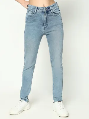 Women Blue Comfort Slim Fit Light Fade Acid Wash Stretchable Mid-Rise Jeans