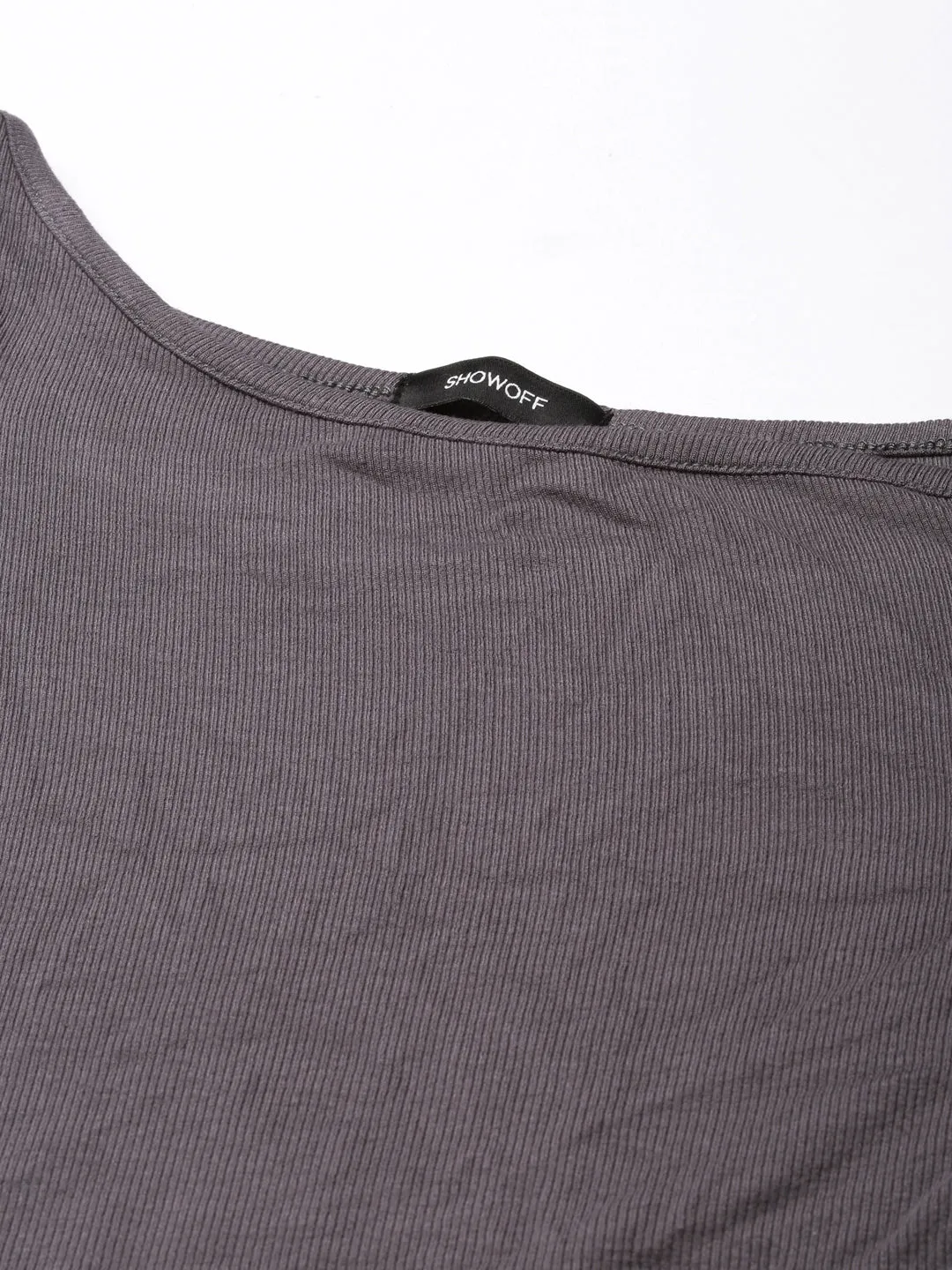 Women Grey Round Neck Fitted Crop Top