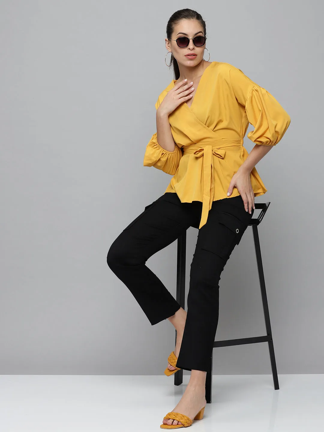 Women Mustard Wrap Top