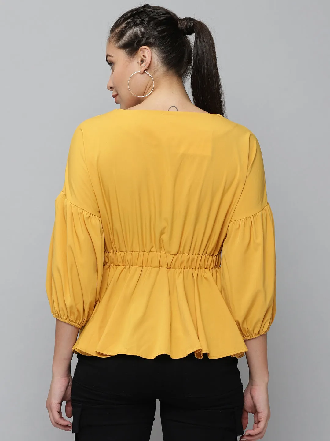 Women Mustard Wrap Top