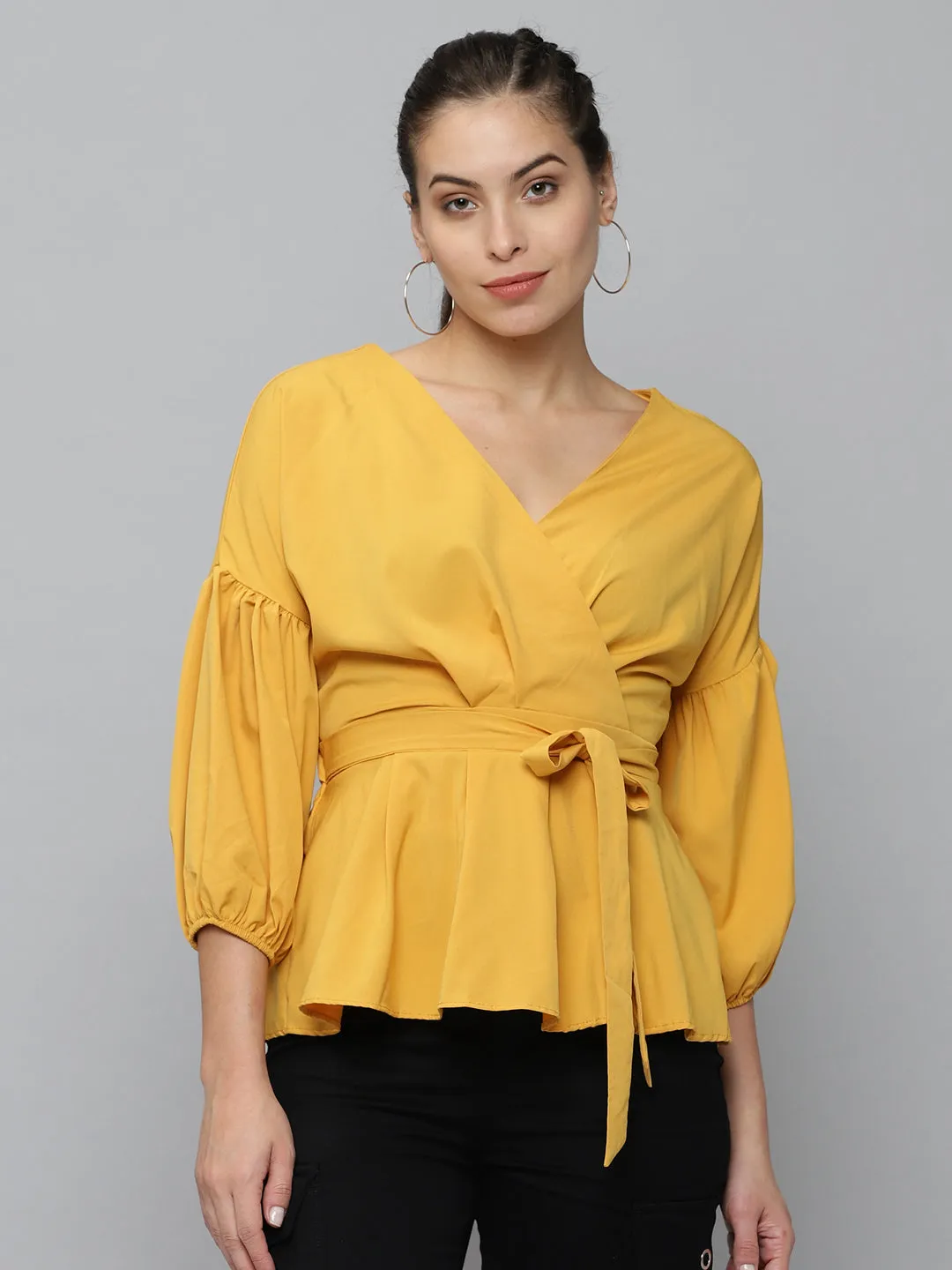 Women Mustard Wrap Top