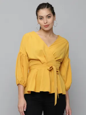 Women Mustard Wrap Top