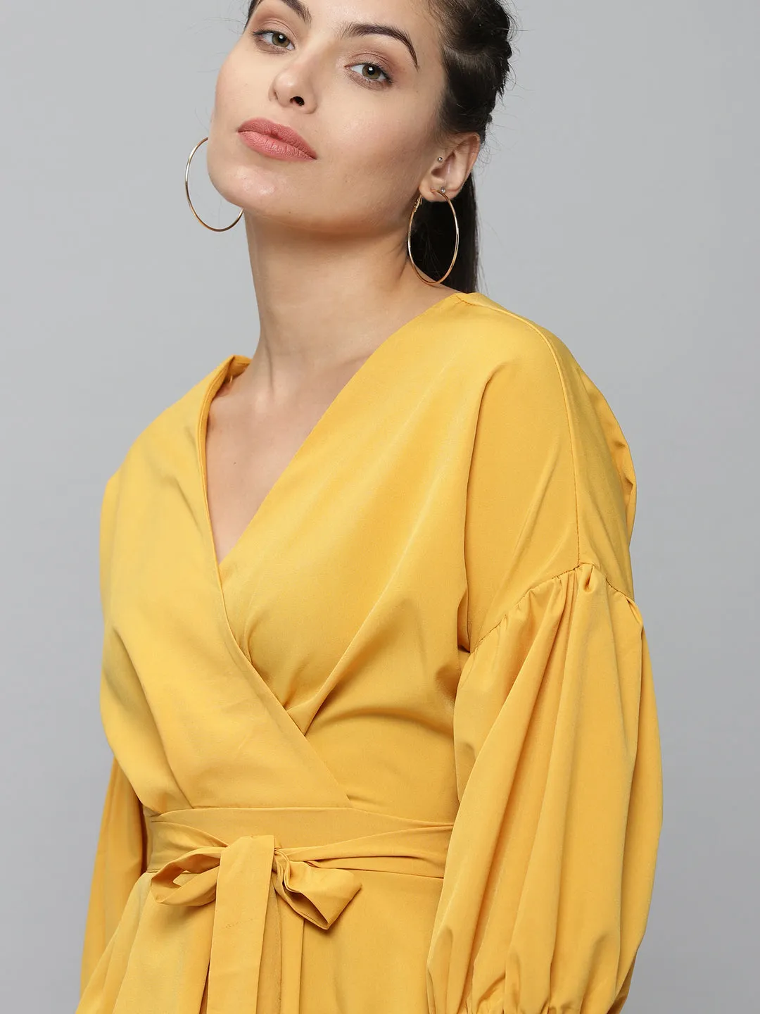 Women Mustard Wrap Top