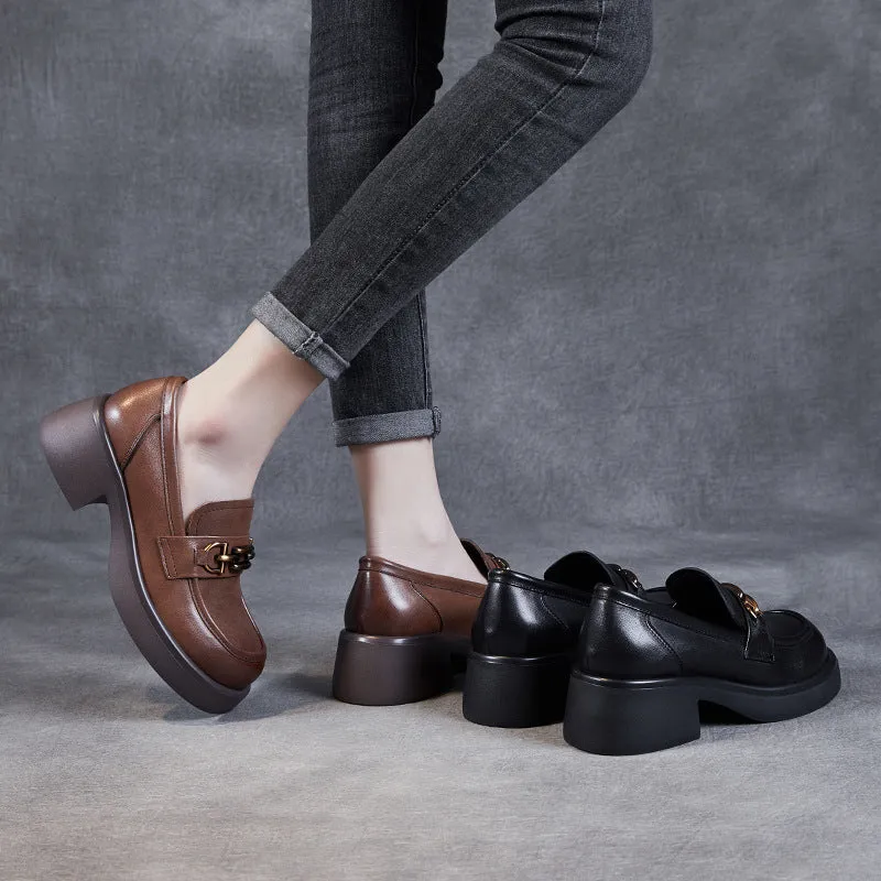 Women Retro Comfy Leather Low Heel Loafers