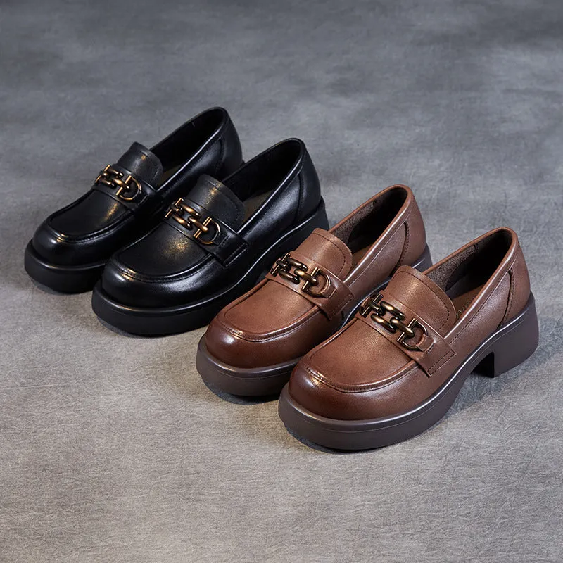 Women Retro Comfy Leather Low Heel Loafers