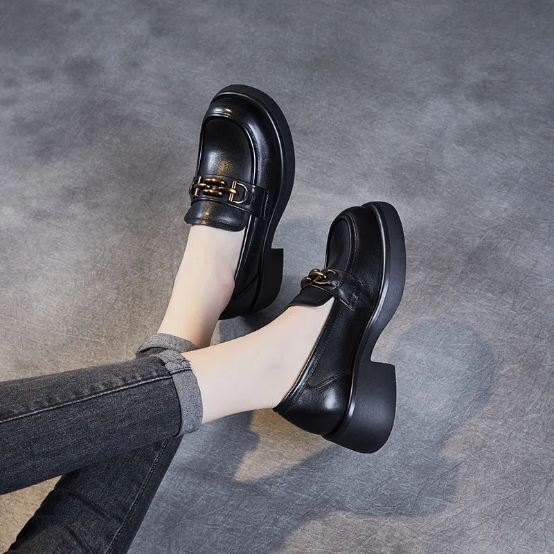 Women Retro Comfy Leather Low Heel Loafers